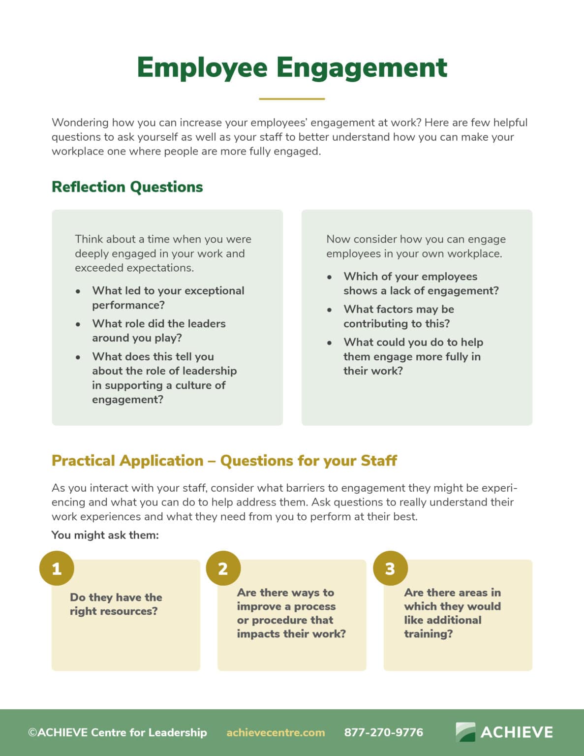 Employee Engagement Printable Handout- ACHIEVE