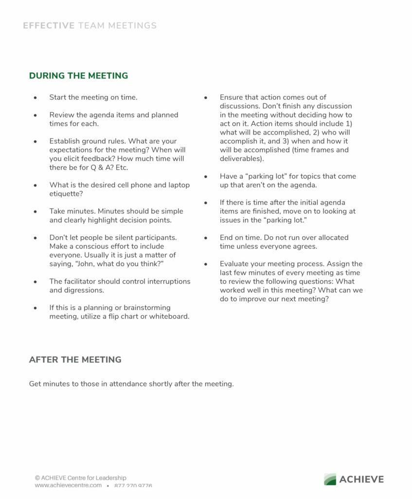Effective Team Meetings Page 2 Printable Resource