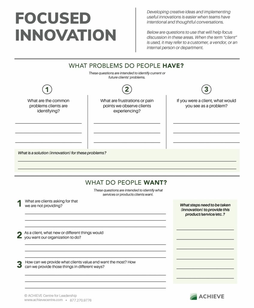 Focused Innovation Handout Printable Resource