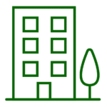 Green outline icon of organization building