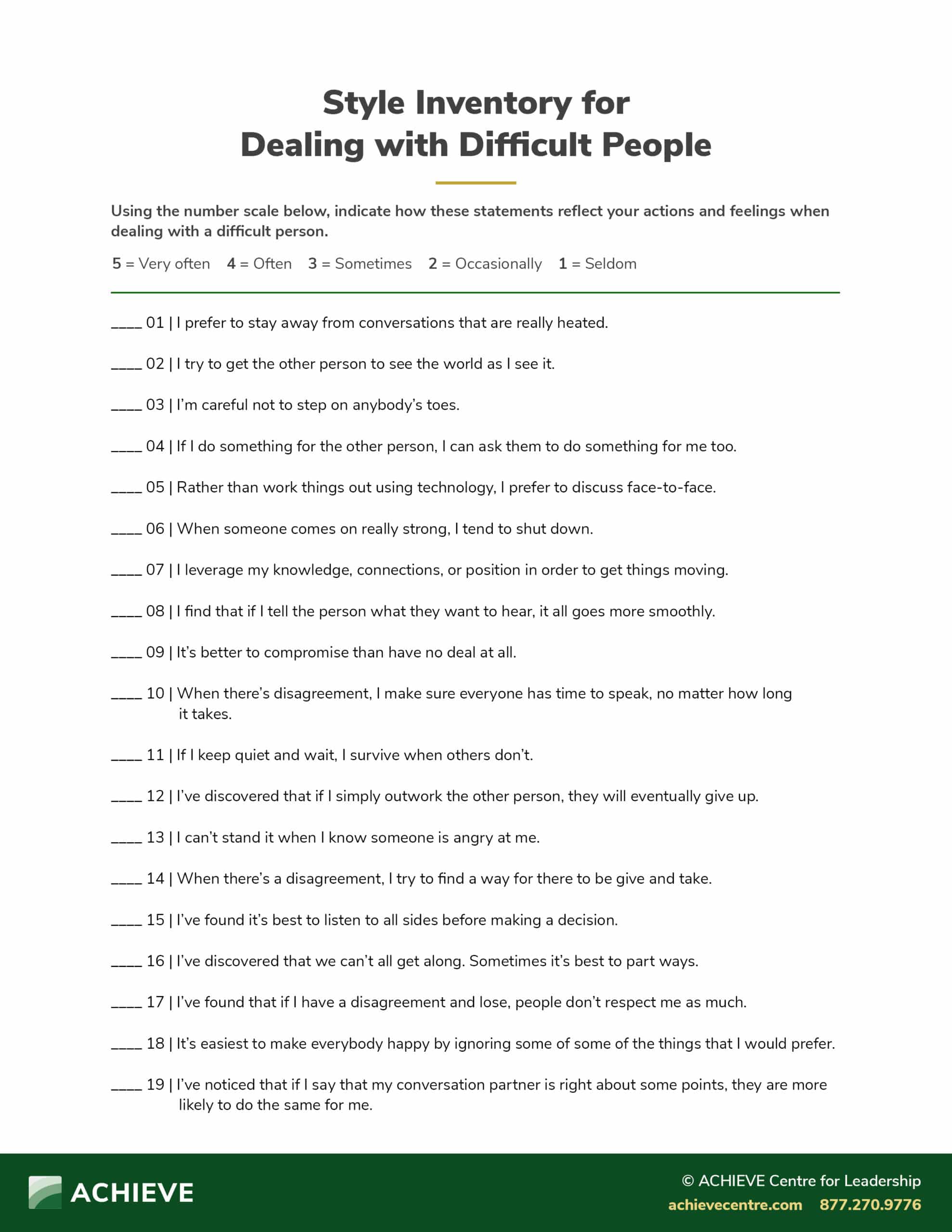 Style Inventory for Dealing with Difficult People3