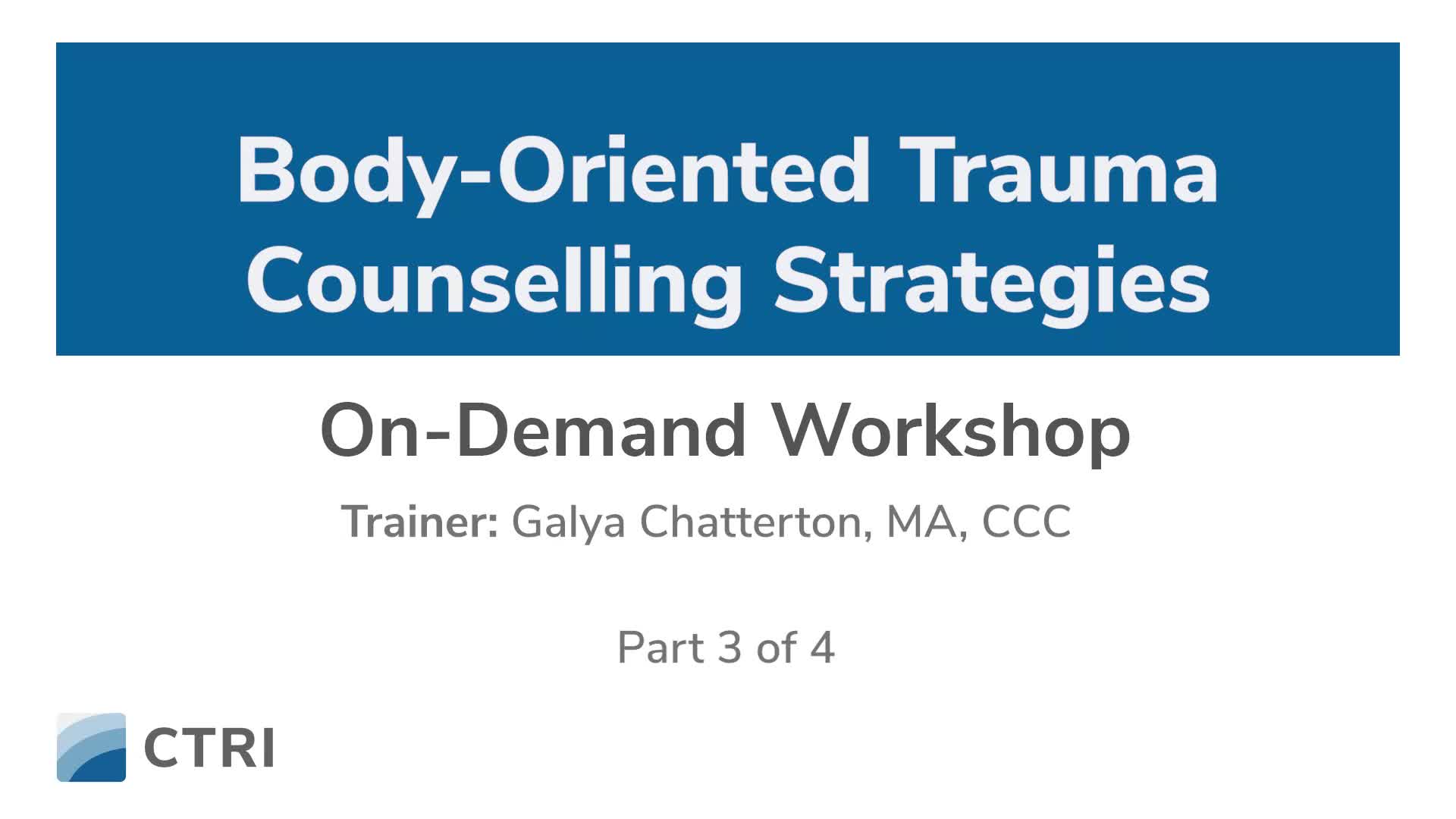 Body-Oriented Trauma Counselling Strategies Part 3 of 4 Product Image