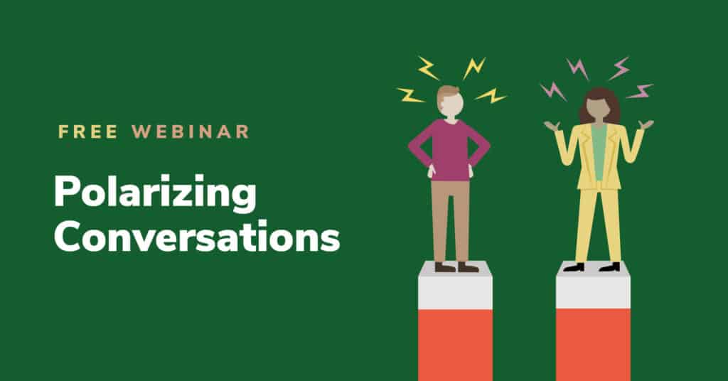 Illustration of two people having a difficult conversation for our free webinar, polarizing conversations