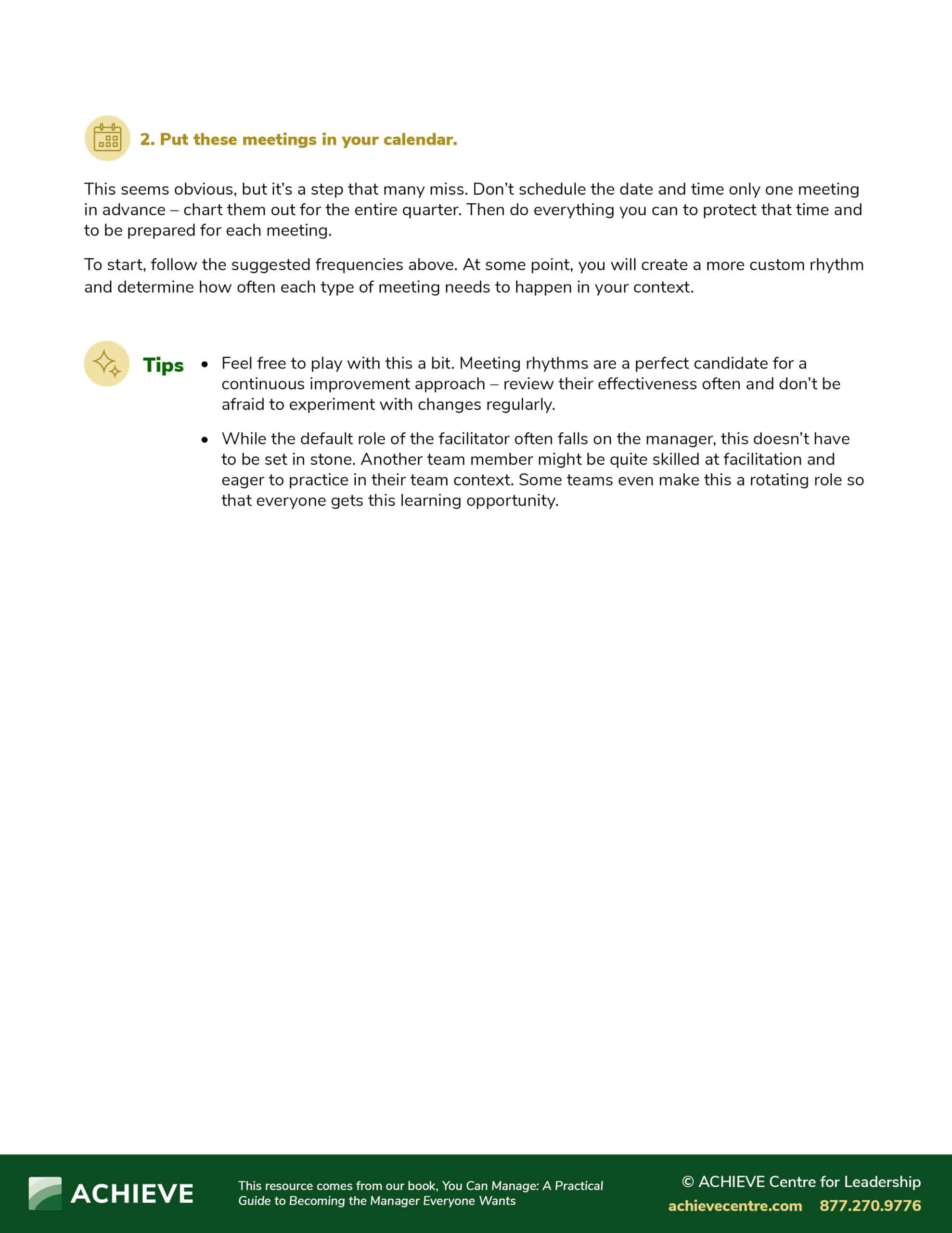 Image of Meeting Rhythm printable resource from ACHIEVE's You Can Manage book.