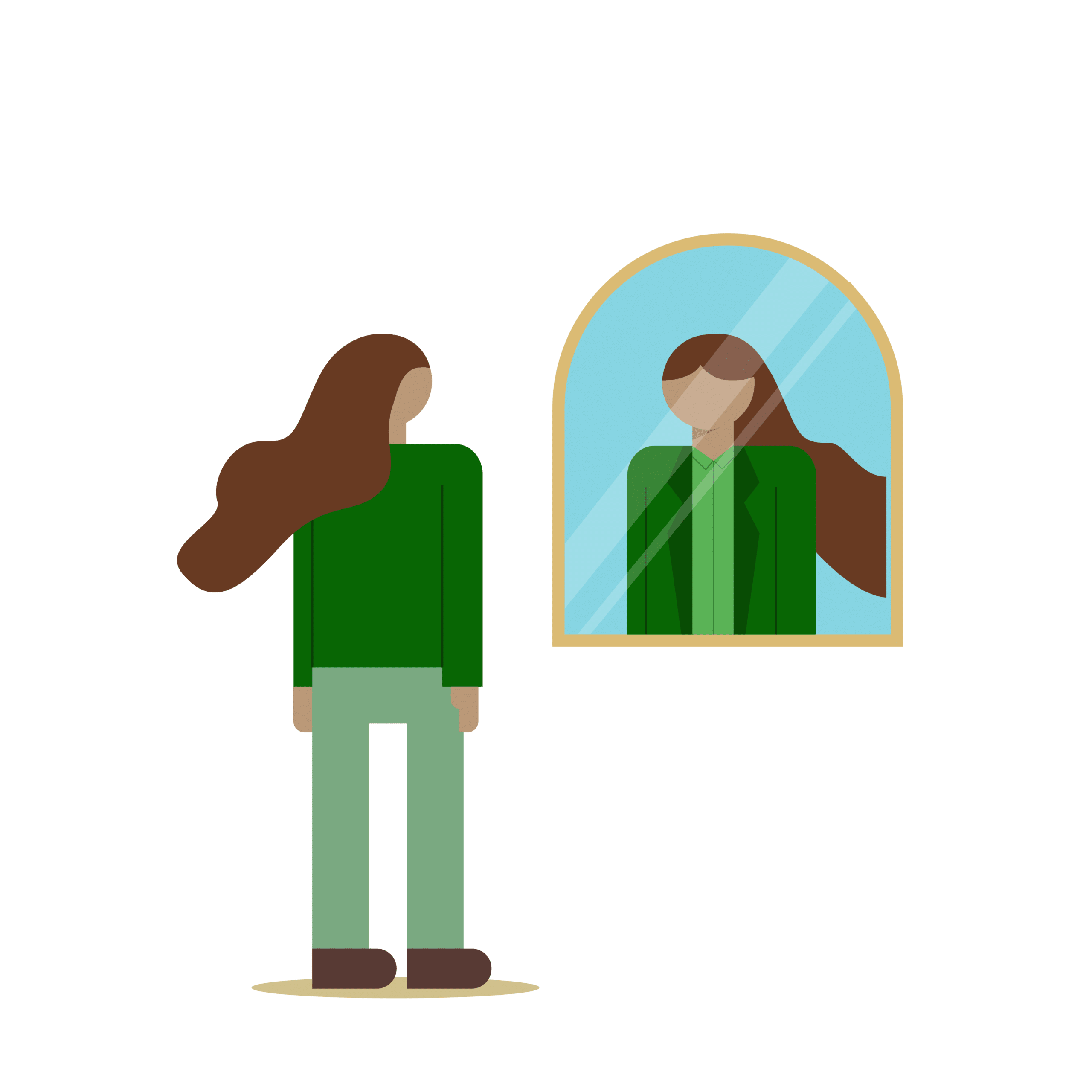 Person with long hair in mirror for Start with You workshop portion of You Can Manage