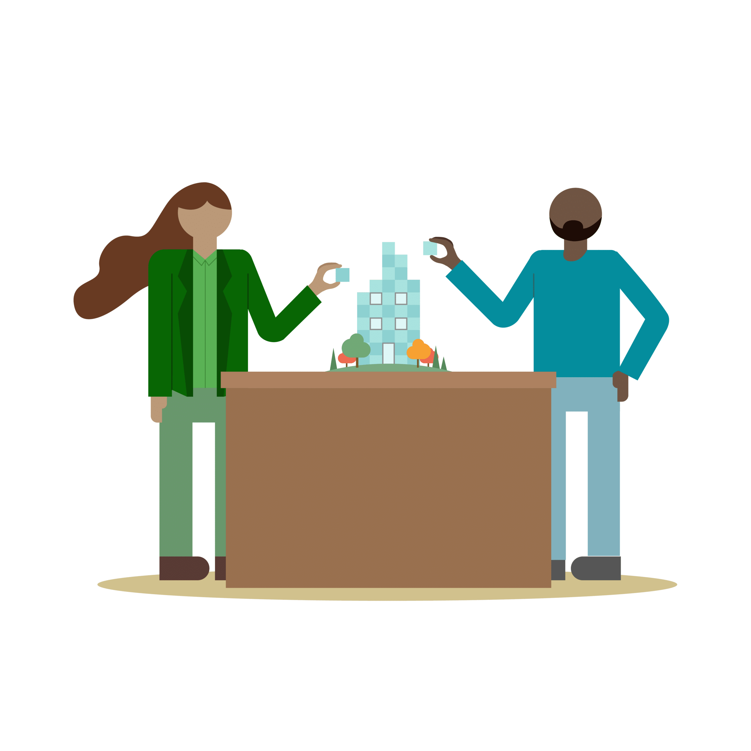 Two people building a structure together for Strengthen the Organization portion of You Can Manage